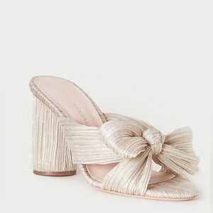 Loeffler Randall Metallic Cream Knot Block Heel Sandals